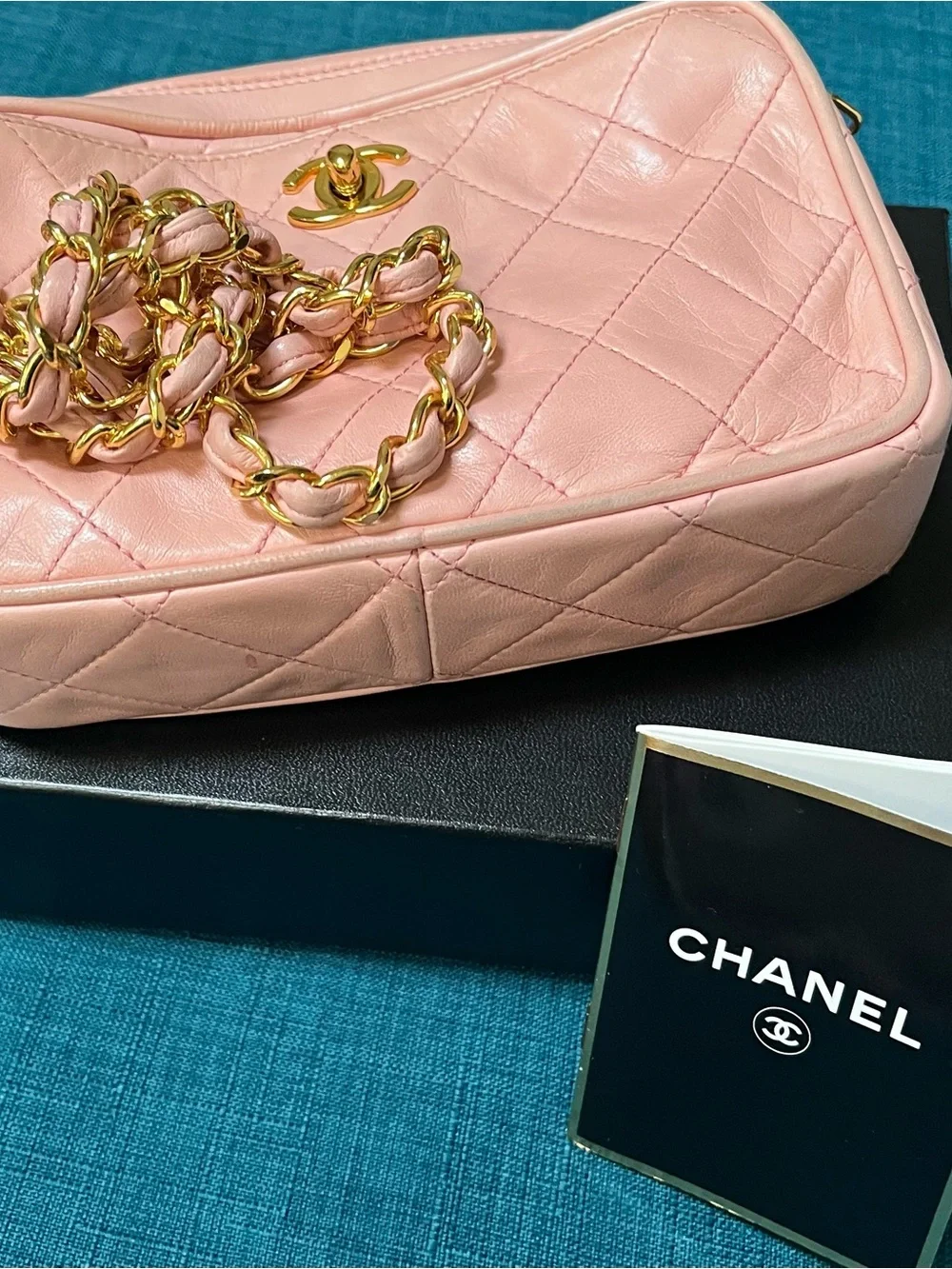CHANEL Pink Quilted Leather Crossbody with Gold Chain